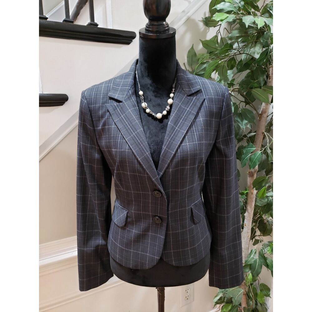 Express Design Studio Women Gray Plaid Single Breasted Two Button Blazer Size 10